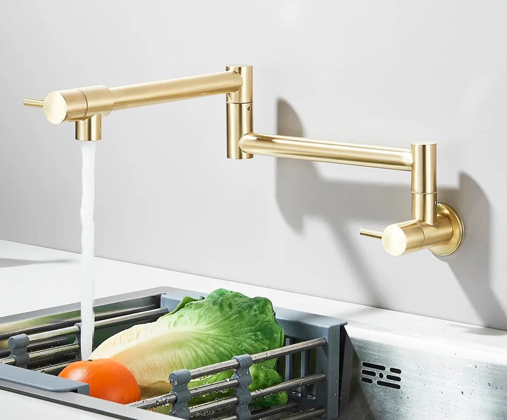 Wall-Mount Kitchen Faucet 360° Swivel Space-Saving Solid Brass