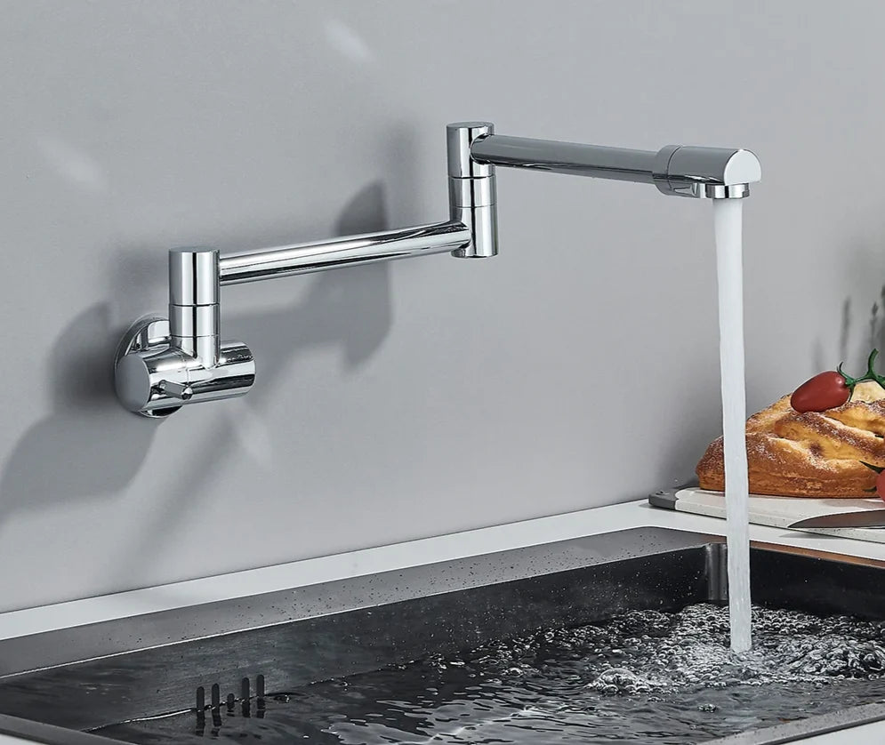 Wall-Mount Kitchen Faucet 360° Swivel Space-Saving Solid Brass