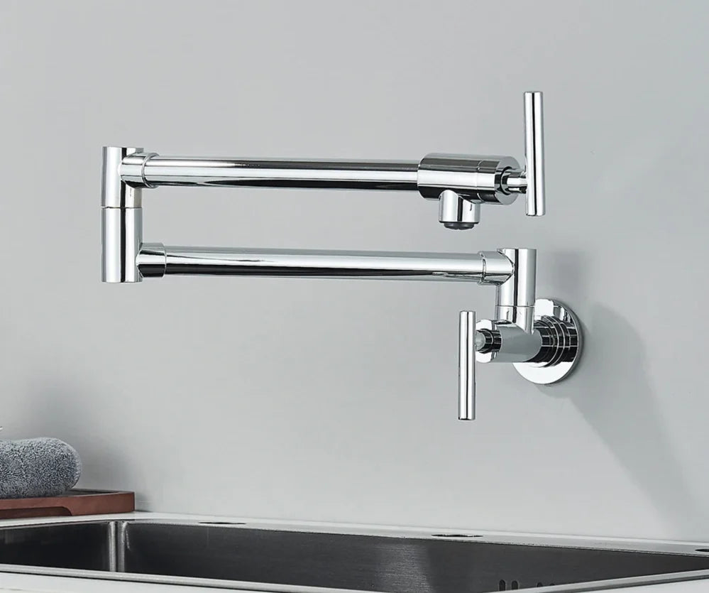 Wall-Mount Kitchen Faucet 360° Swivel Space-Saving Solid Brass