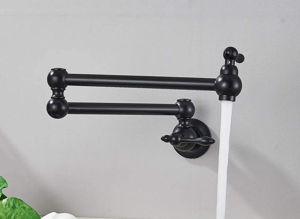 Wall-Mount Kitchen Faucet 360° Swivel Space-Saving Solid Brass