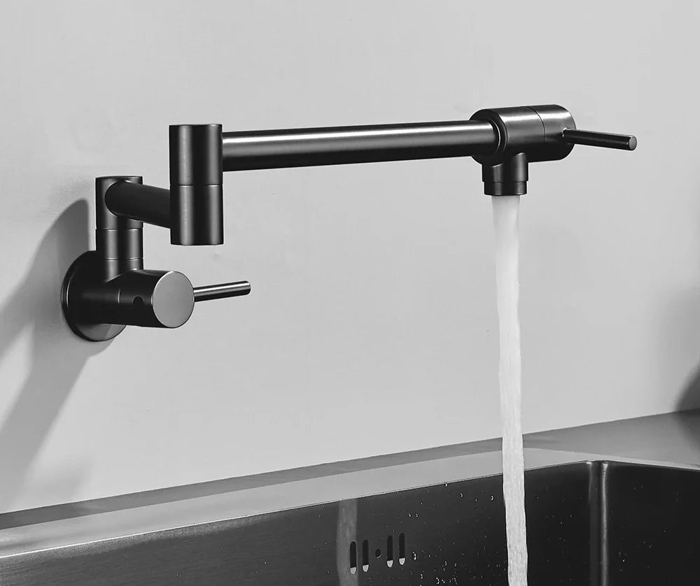 Wall-Mount Kitchen Faucet 360° Swivel Space-Saving Solid Brass