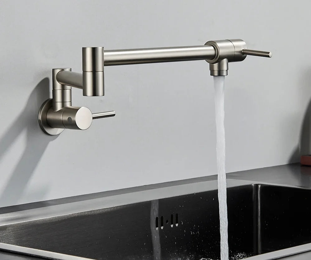 Wall-Mount Kitchen Faucet 360° Swivel Space-Saving Solid Brass