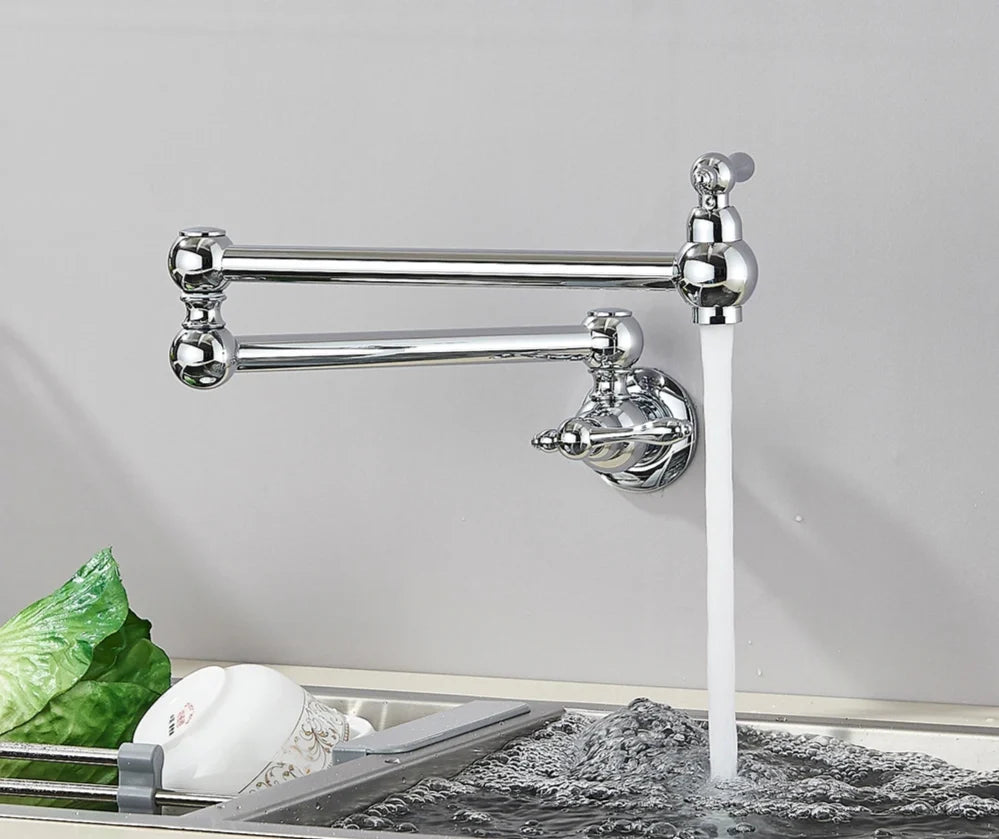 Wall-Mount Kitchen Faucet 360° Swivel Space-Saving Solid Brass