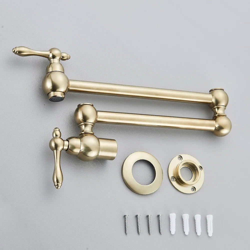 Wall-Mount Kitchen Faucet 360° Swivel Space-Saving Solid Brass