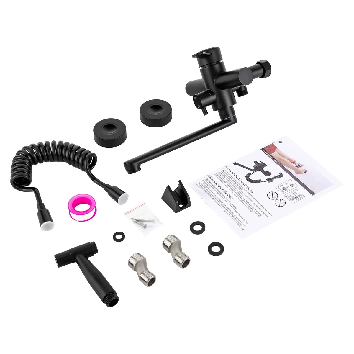 Wall-Mount Kitchen Faucet 360° Swivel Spout Extendable Side Sprayer