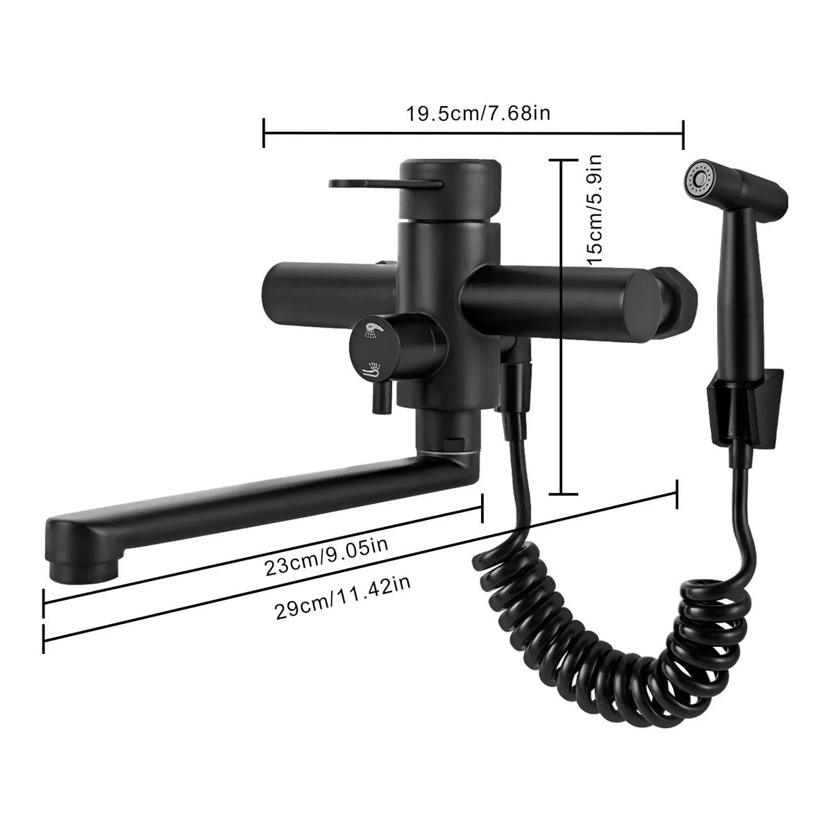 Wall-Mount Kitchen Faucet 360° Swivel Spout Extendable Side Sprayer