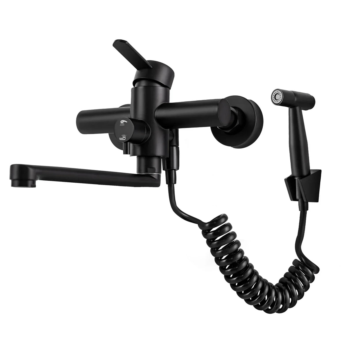 Wall-Mount Kitchen Faucet 360° Swivel Spout Extendable Side Sprayer