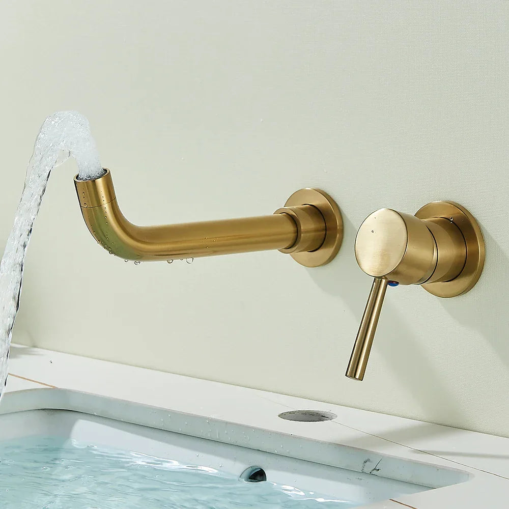 Wall-Mounted Basin Faucet Concealed Solid Brass 360° Spout