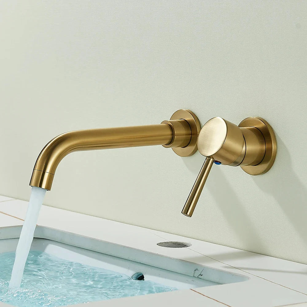 Wall-Mounted Basin Faucet Concealed Solid Brass 360° Spout