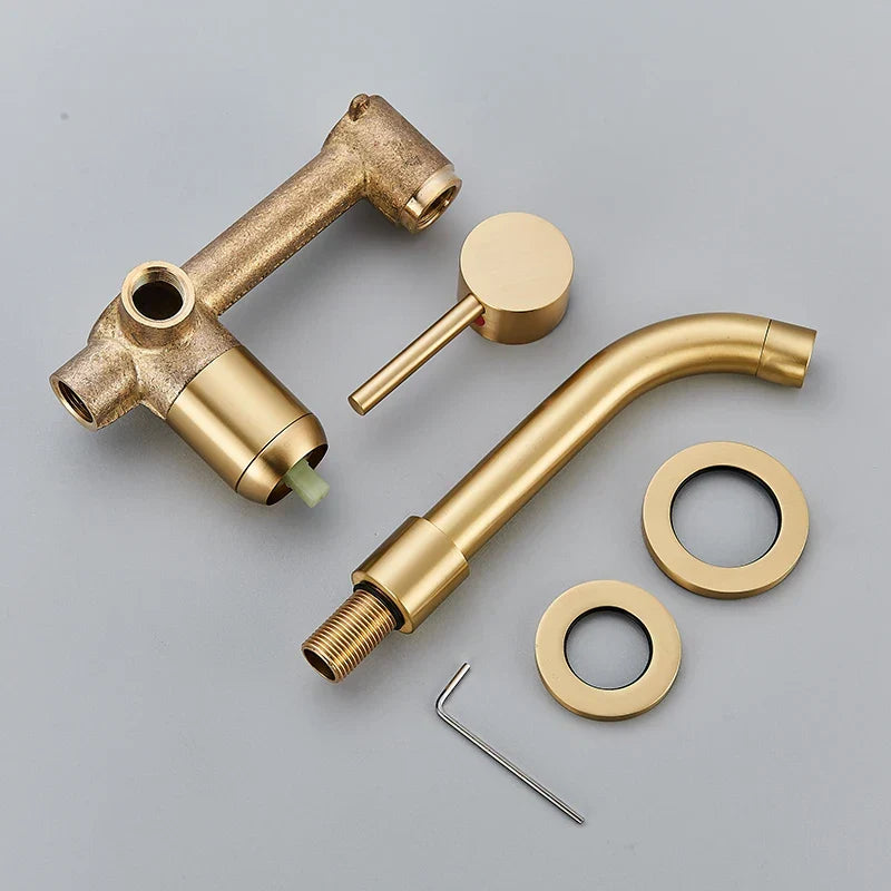 Wall-Mounted Basin Faucet Concealed Solid Brass 360° Spout
