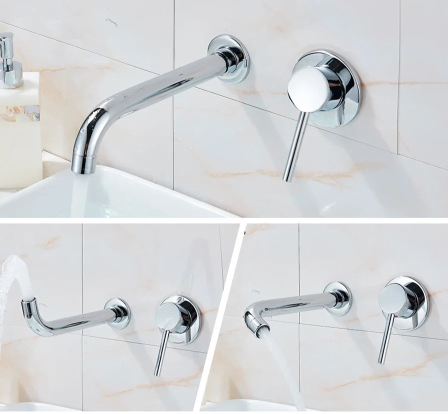 Wall-Mounted Basin Faucet Concealed Solid Brass 360° Spout
