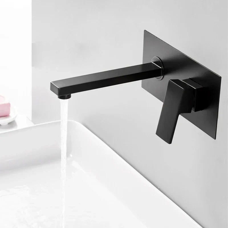Wall-Mounted Basin Faucet Solid Brass Matte Black