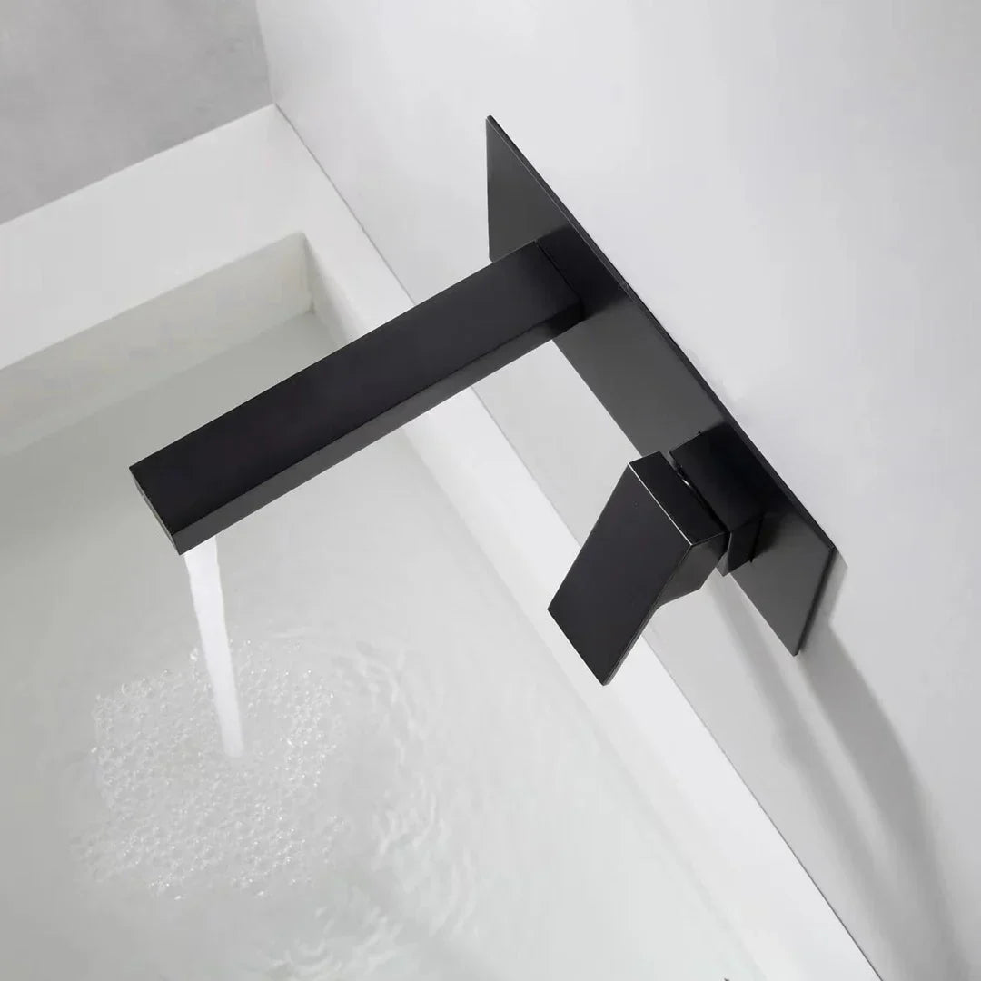Wall-Mounted Basin Faucet Solid Brass Matte Black