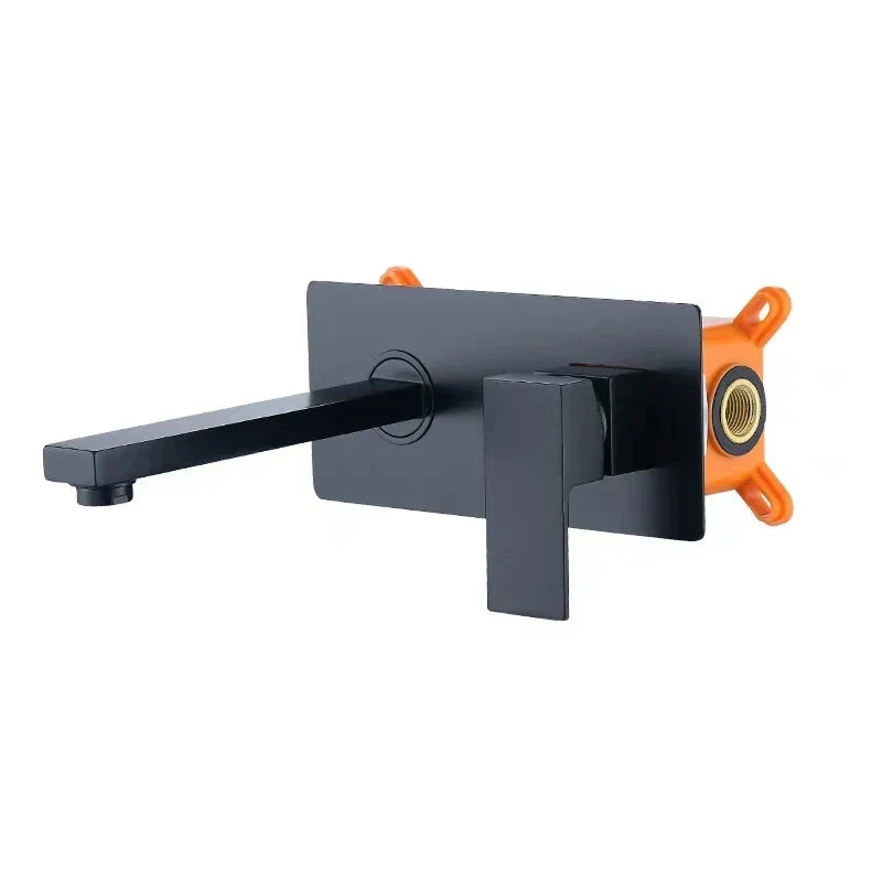 Wall-Mounted Basin Faucet Solid Brass Matte Black