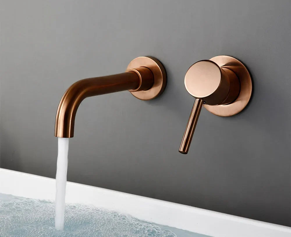 Wall-Mounted Bathroom Faucet Rose Gold Solid Brass
