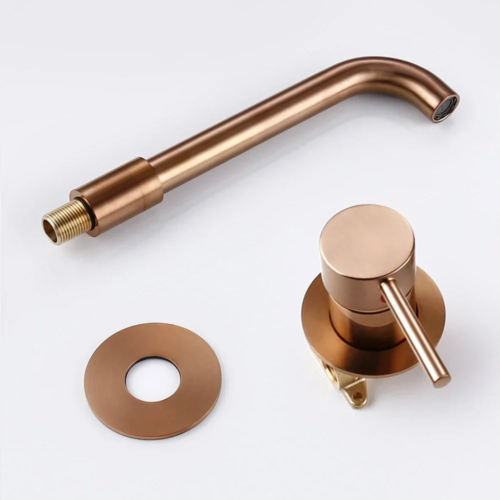 Wall-Mounted Bathroom Faucet Rose Gold Solid Brass