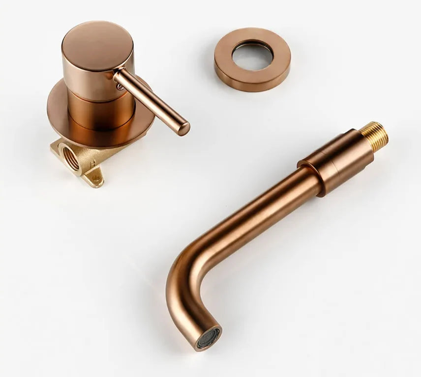 Wall-Mounted Bathroom Faucet Rose Gold Solid Brass