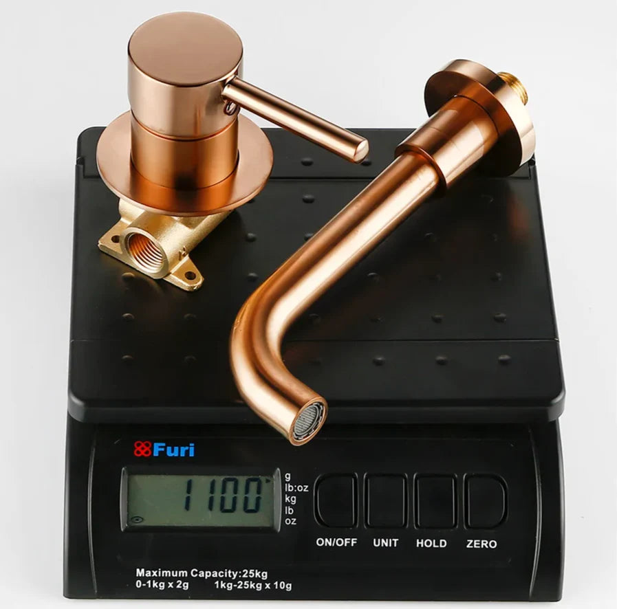 Wall-Mounted Bathroom Faucet Rose Gold Solid Brass
