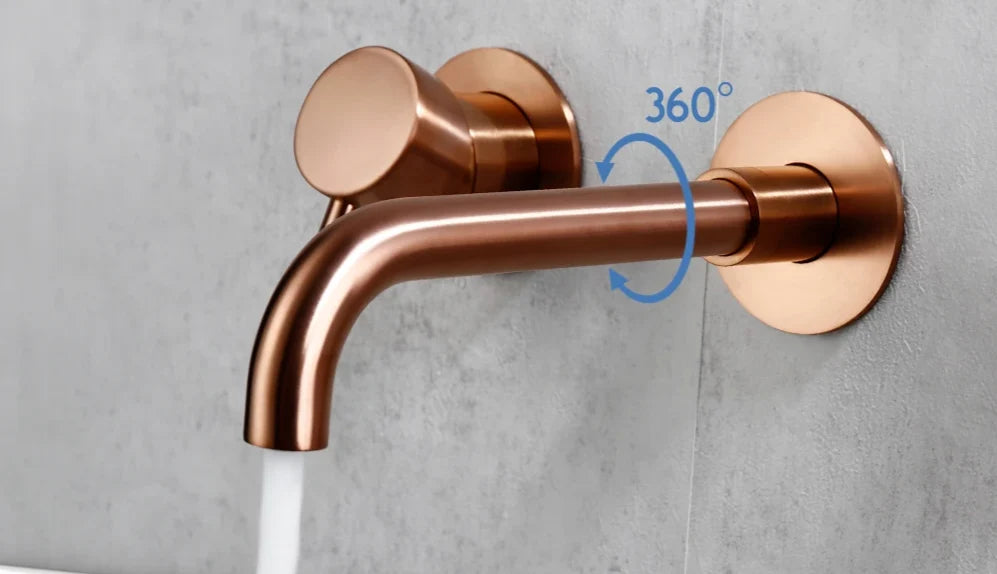 Wall-Mounted Bathroom Faucet Rose Gold Solid Brass