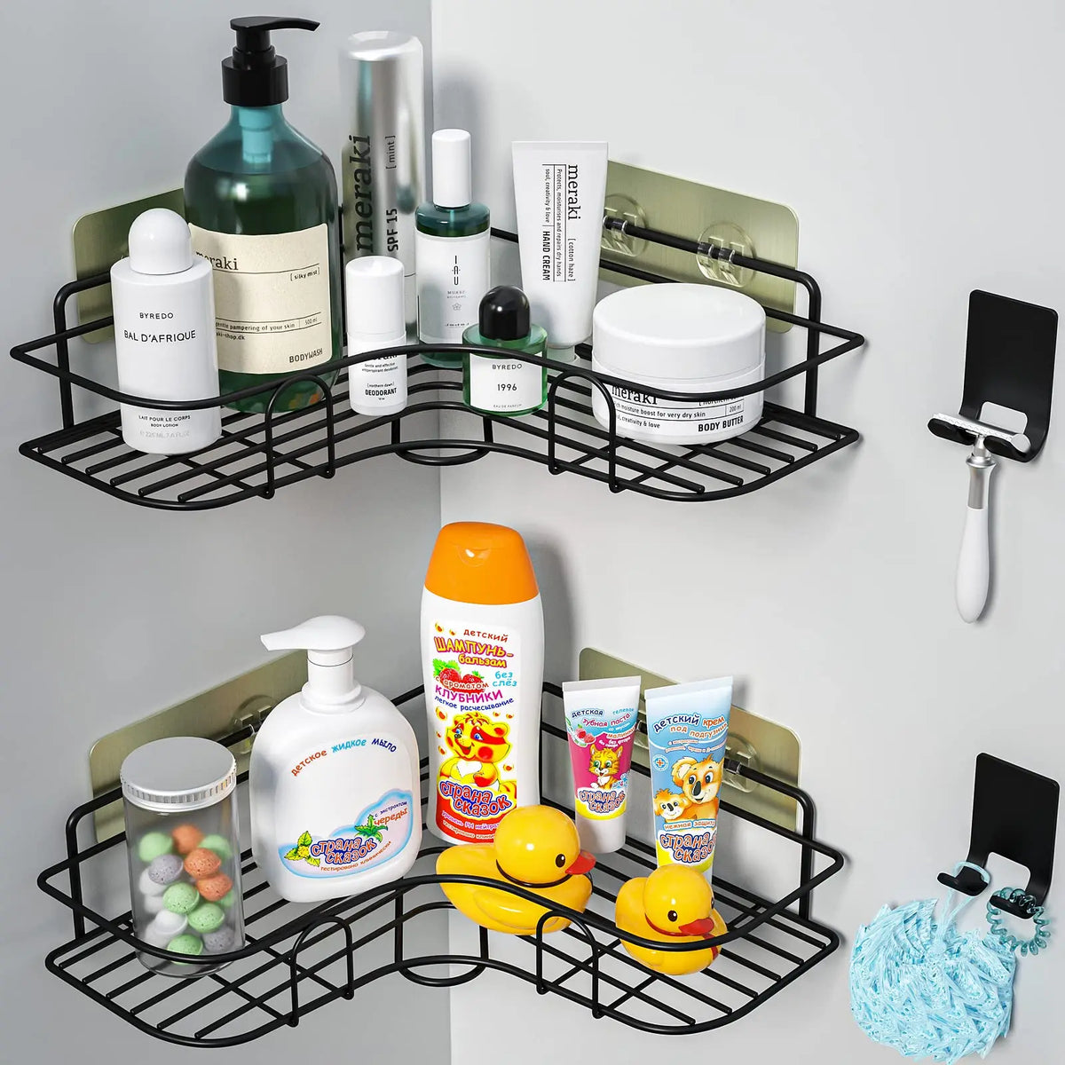 Wall-Mounted Corner Shelf Rust-Resistant Iron Perforated Surface