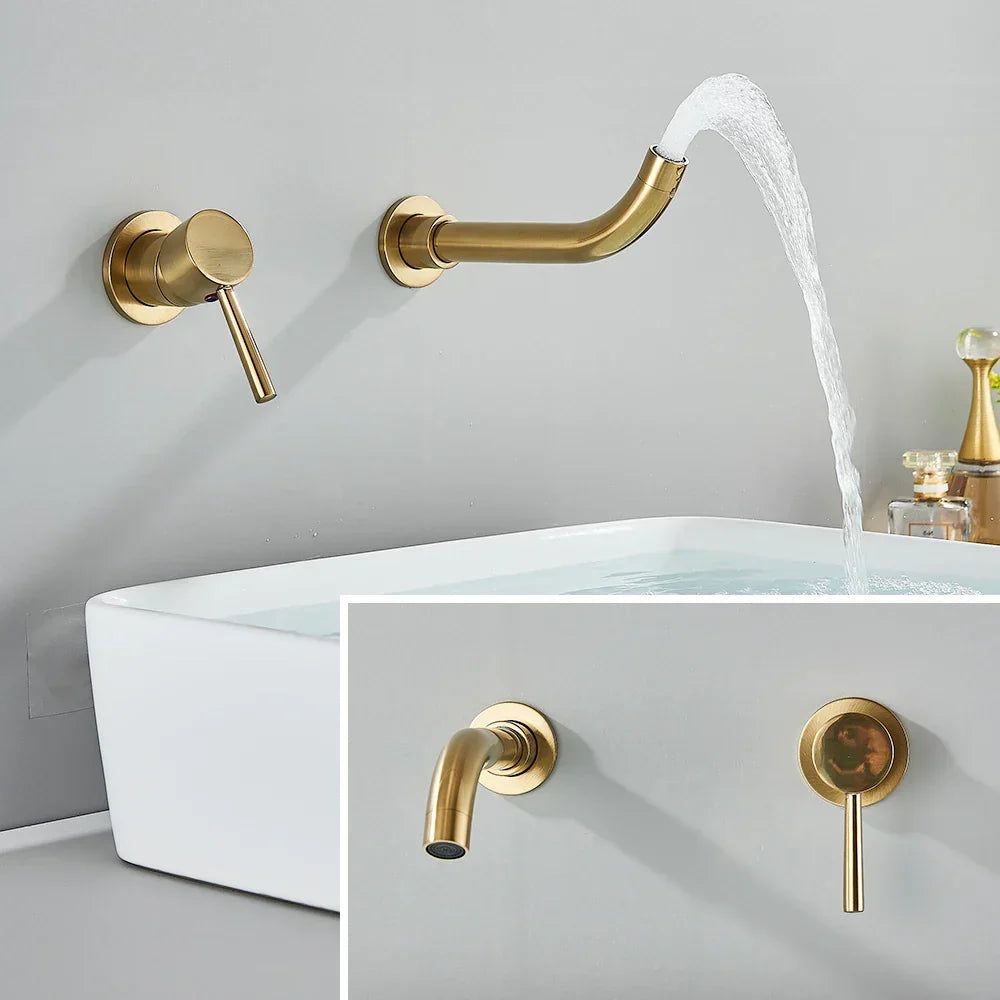 Wall-Mounted Faucet Concealed Solid Brass Swivel Spout