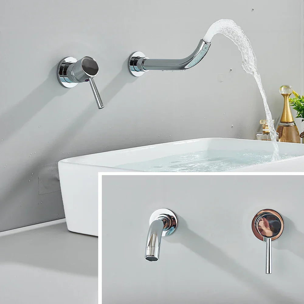 Wall-Mounted Faucet Concealed Solid Brass Swivel Spout