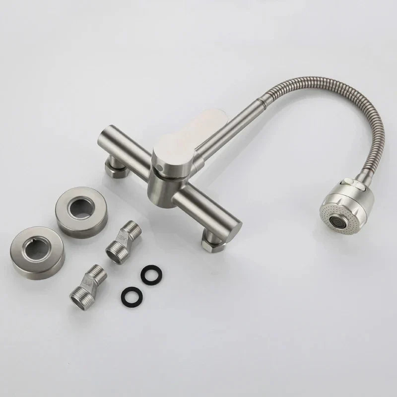 Wall-Mounted Kitchen Faucet Stainless Steel 360° Swivel Single Handle