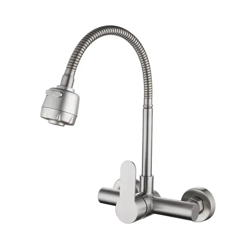 Wall-Mounted Kitchen Faucet Stainless Steel 360° Swivel Single Handle