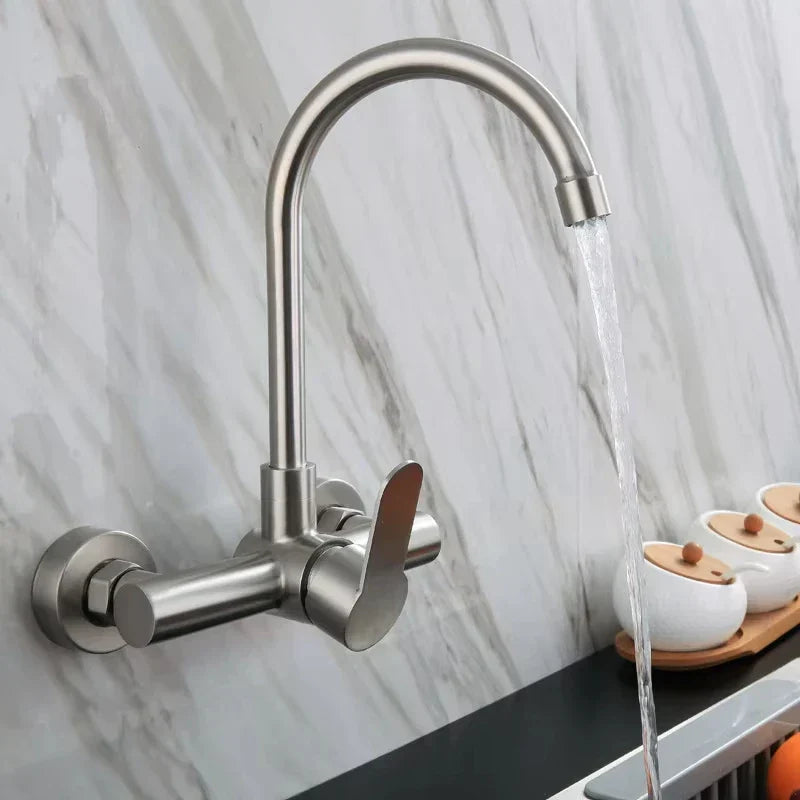 Wall-Mounted Kitchen Faucet Stainless Steel 360° Swivel Single Handle