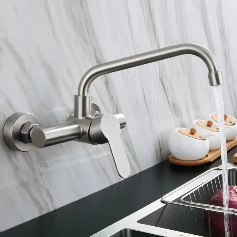 Wall-Mounted Kitchen Faucet Stainless Steel 360° Swivel Single Handle