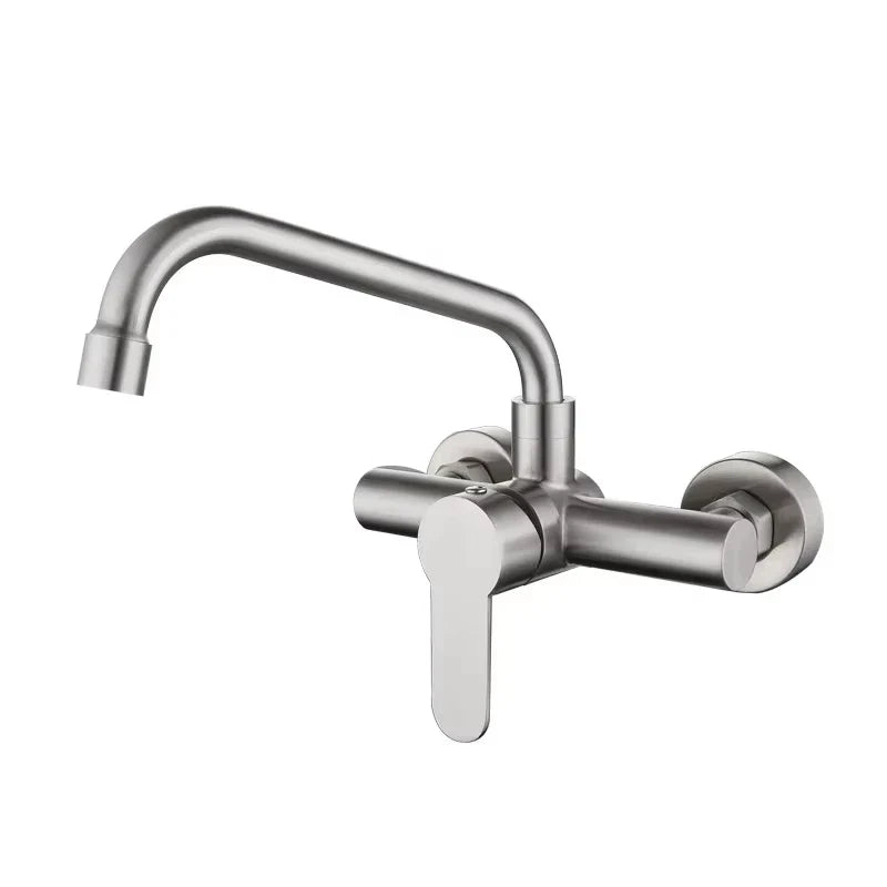 Wall-Mounted Kitchen Faucet Stainless Steel 360° Swivel Single Handle