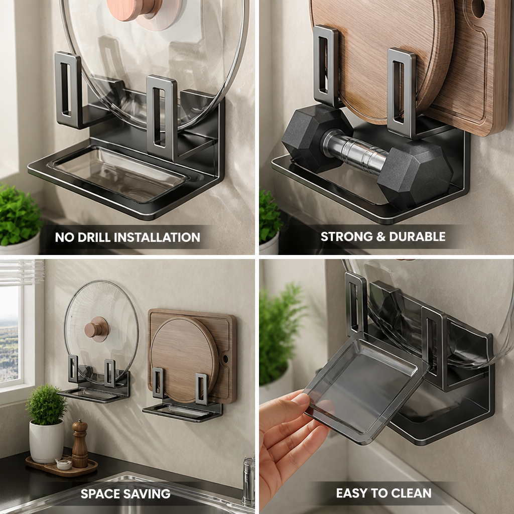 Wall-Mounted Kitchen Shelf No-Drill Carbon Steel