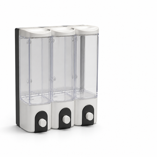 Wall-Mounted Pump Dispensing Clear Front Window Shower Dispenser (3-Chamber Refill)