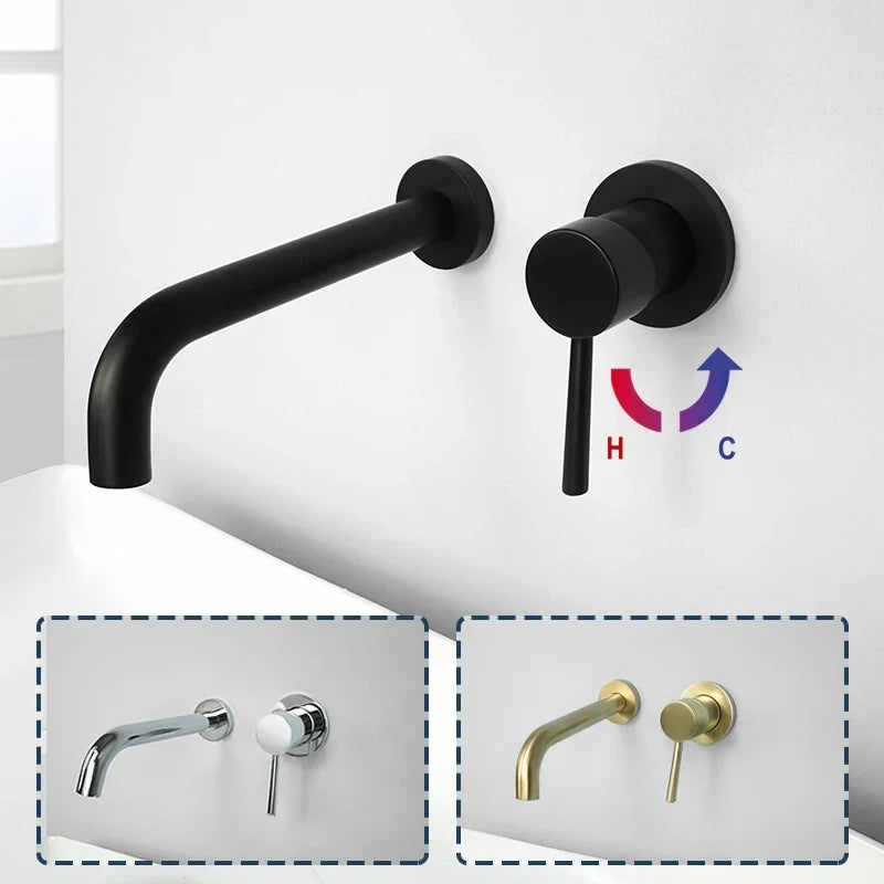 Wall-Mounted Sink Spout Solid Brass Concealed Installation Multiple Lengths