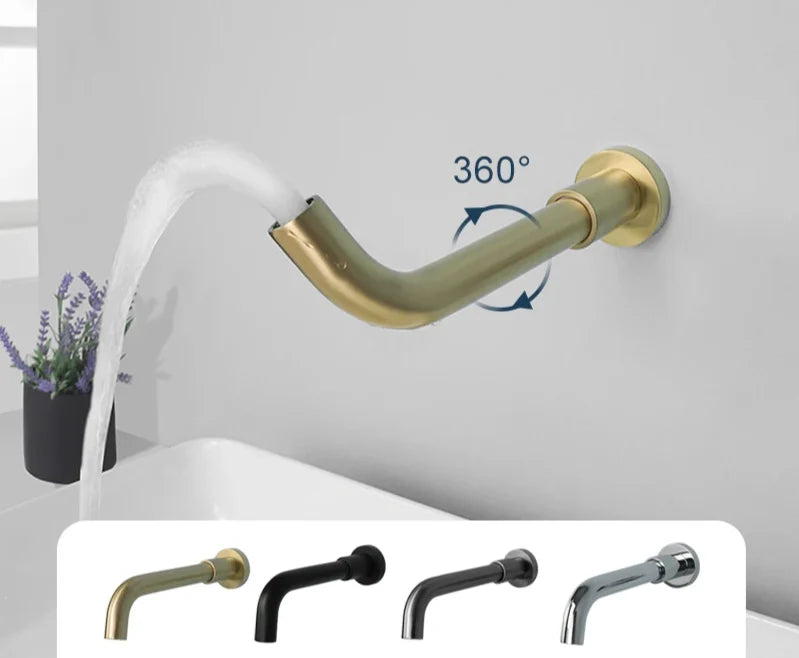 Wall-Mounted Sink Spout Solid Brass Concealed Installation Multiple Lengths