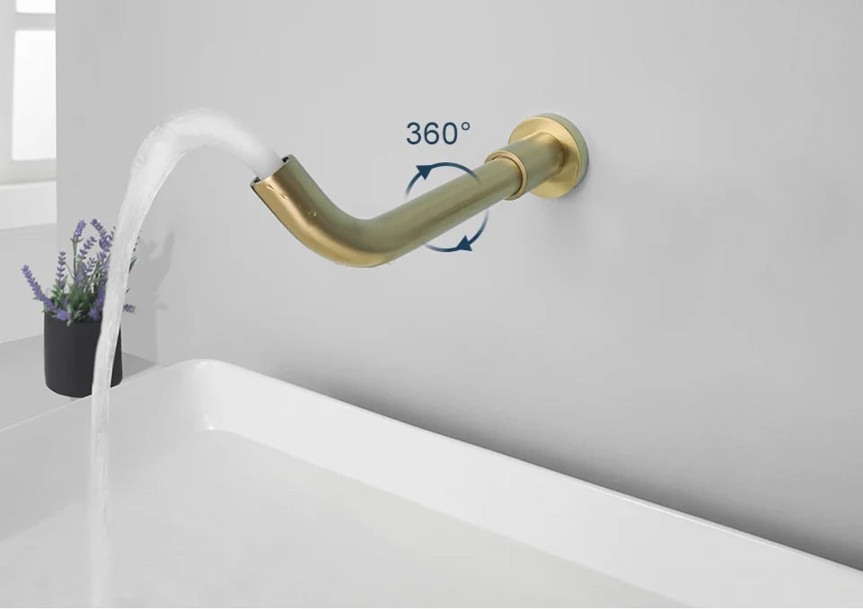 Wall-Mounted Sink Spout Solid Brass Concealed Installation Multiple Lengths