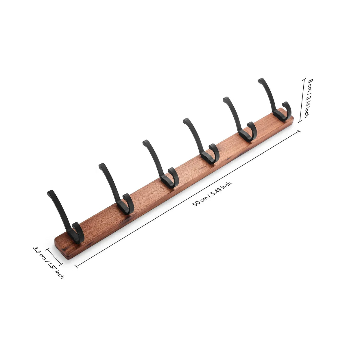 Wall Rack Black Wood 5 Hooks Space Saving
