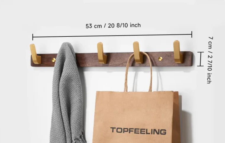 Wall Rack Black Wood 5 Hooks Space Saving