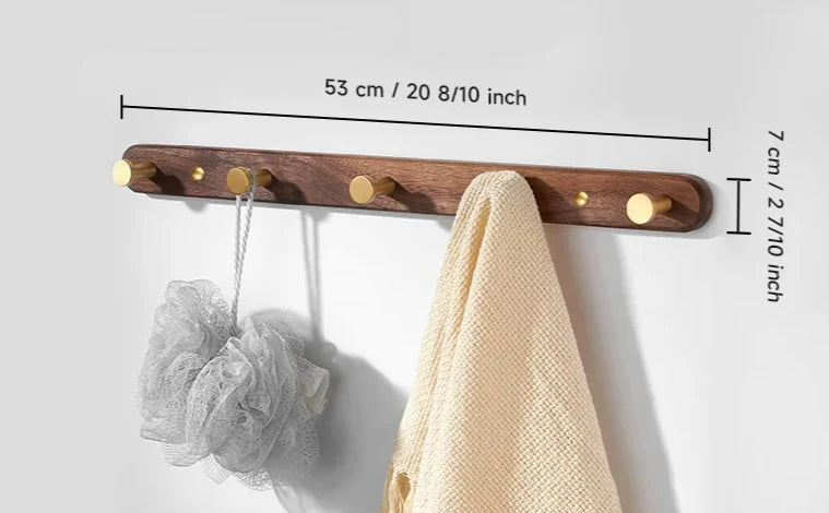 Wall Rack Black Wood 5 Hooks Space Saving