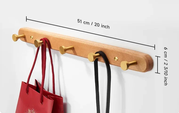 Wall Rack Black Wood 5 Hooks Space Saving