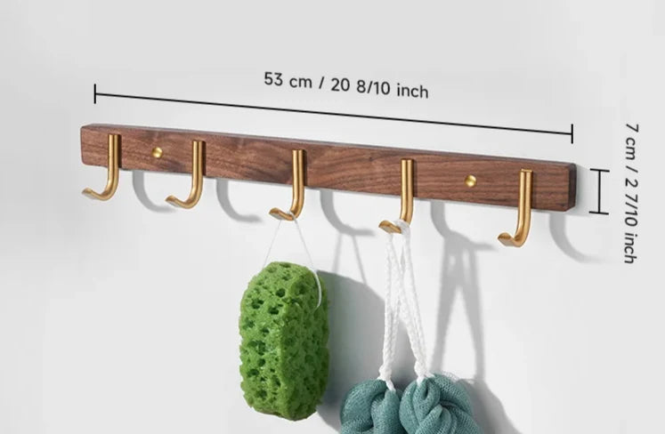 Wall Rack Black Wood 5 Hooks Space Saving