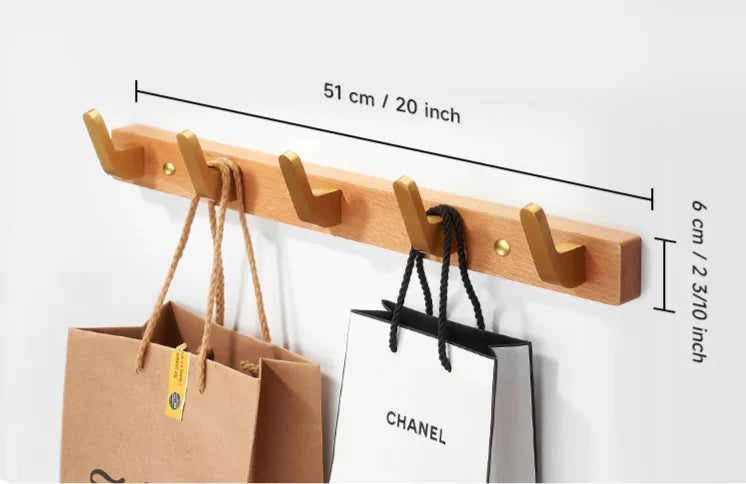 Wall Rack Black Wood 5 Hooks Space Saving