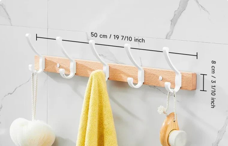 Wall Rack Black Wood 5 Hooks Space Saving
