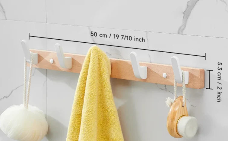 Wall Rack Black Wood 5 Hooks Space Saving
