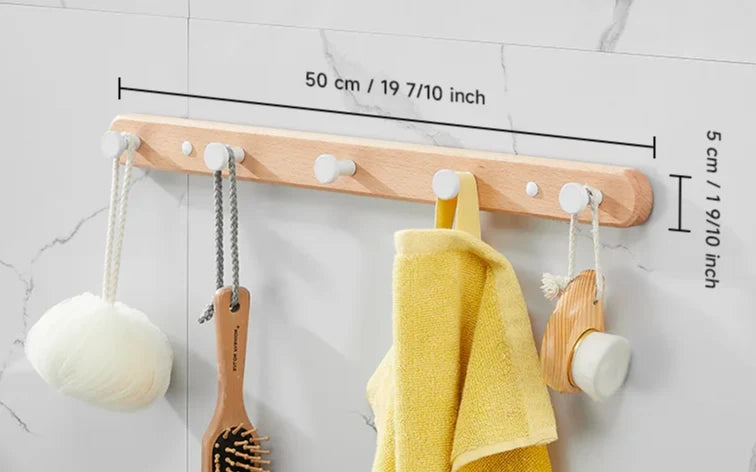 Wall Rack Black Wood 5 Hooks Space Saving