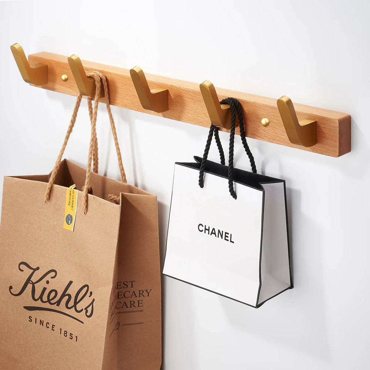 Wall Rack Black Wood 5 Hooks Space Saving