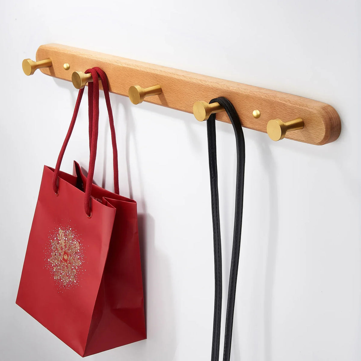 Wall Rack Black Wood 5 Hooks Space Saving