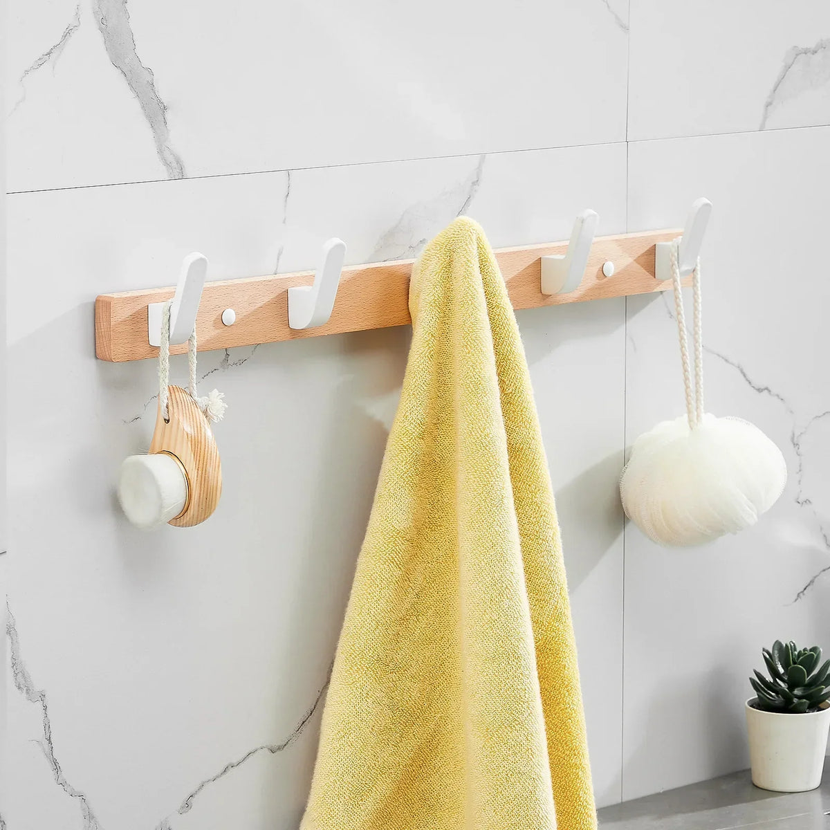Wall Rack Black Wood 5 Hooks Space Saving