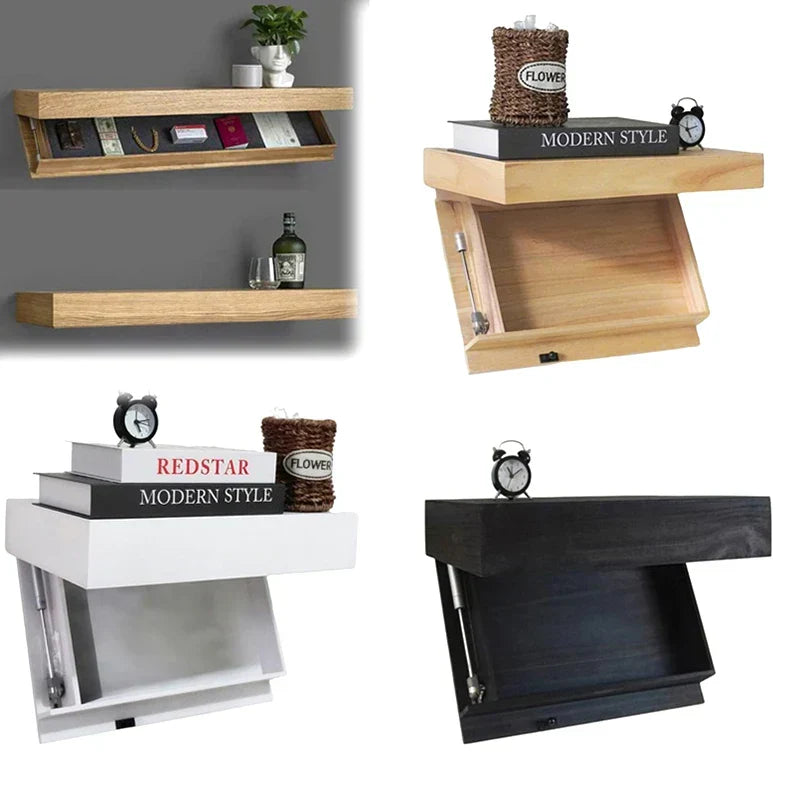 Wall Shelf Floating Wood Hidden Compartment