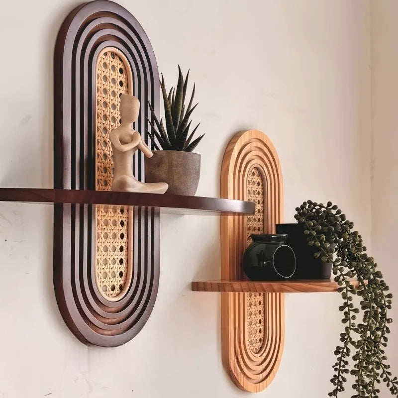 Wall Shelf Handmade Rattan & Wood Boho